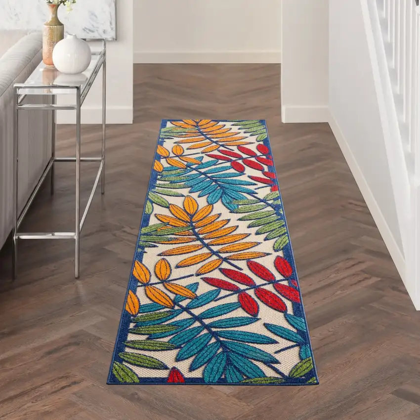 Multicolored Leaves Indoor Outdoor Runner Rug Photo 6