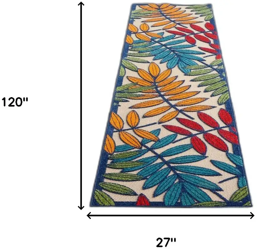 Multicolored Leaves Indoor Outdoor Runner Rug Photo 9