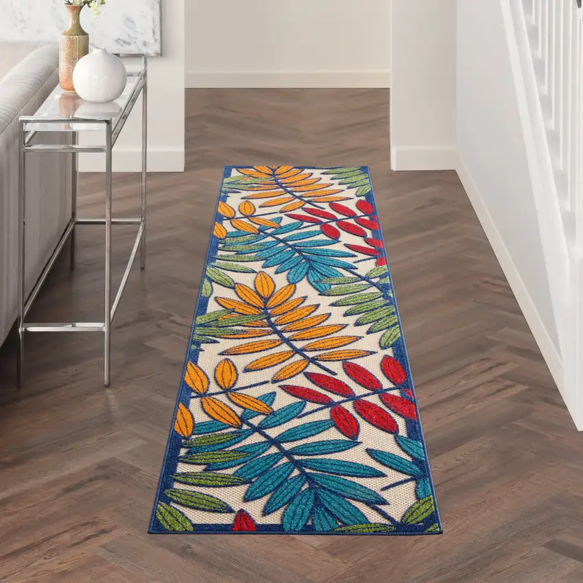 Ivory And Blue Floral Indoor Outdoor Area Rug Photo 9