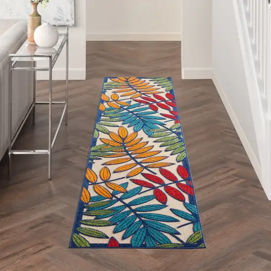 Ivory And Blue Floral Indoor Outdoor Area Rug Photo 9