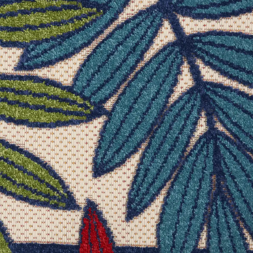 Ivory And Blue Floral Indoor Outdoor Area Rug Photo 5