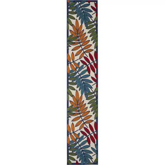 Ivory And Blue Floral Stain Resistant Indoor Outdoor Runner Rug Photo 3