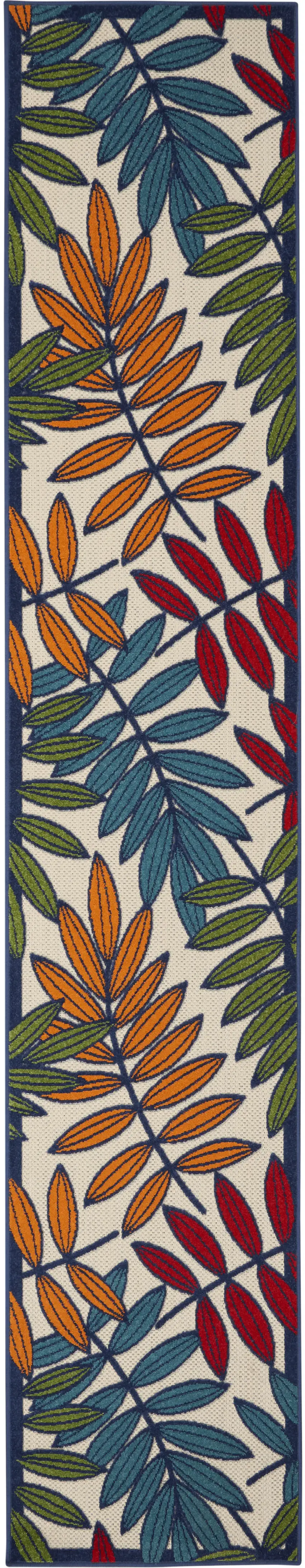 Ivory And Blue Floral Stain Resistant Indoor Outdoor Runner Rug Photo 3