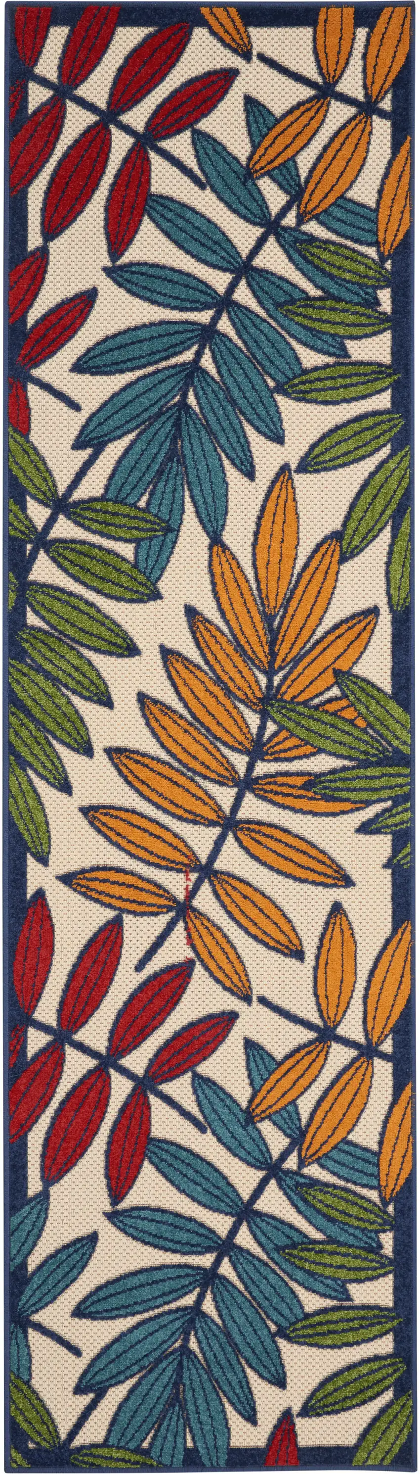 Ivory And Blue Floral Indoor Outdoor Area Rug Photo 6