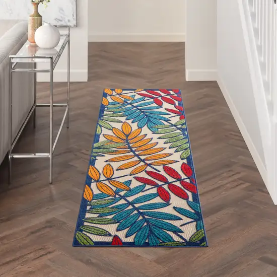 Ivory And Blue Floral Indoor Outdoor Area Rug Photo 7