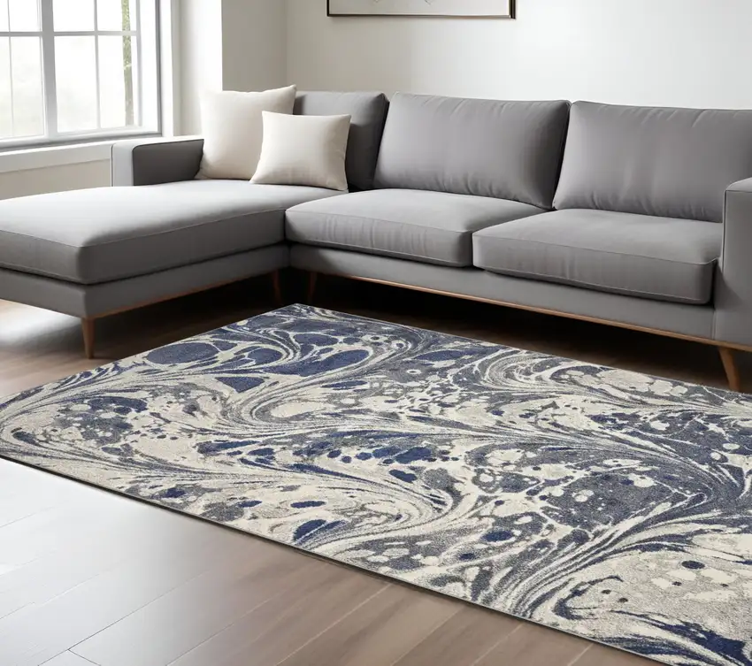 Blue Gray And Ivory Abstract Area Rug Photo 1