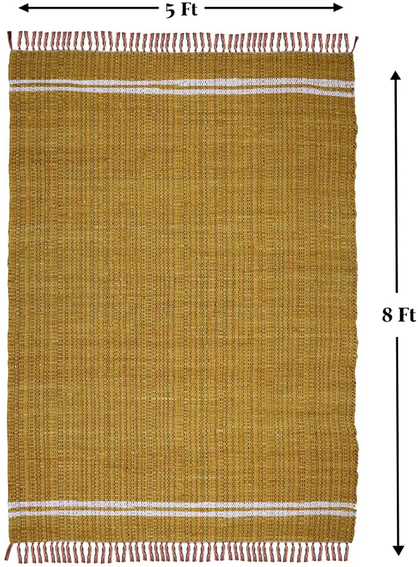 Mustard Striped Hand Woven Area Rug With Fringe Photo 9