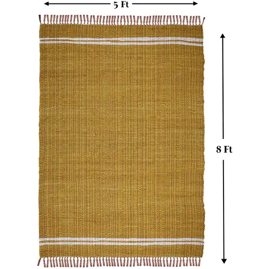 Mustard Striped Hand Woven Area Rug With Fringe Photo 9
