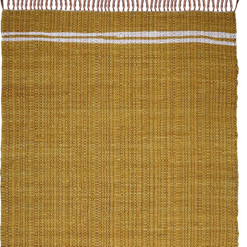 Mustard Striped Hand Woven Area Rug With Fringe Photo 4
