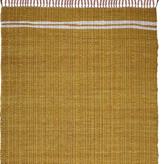 Mustard Striped Hand Woven Area Rug With Fringe Photo 4