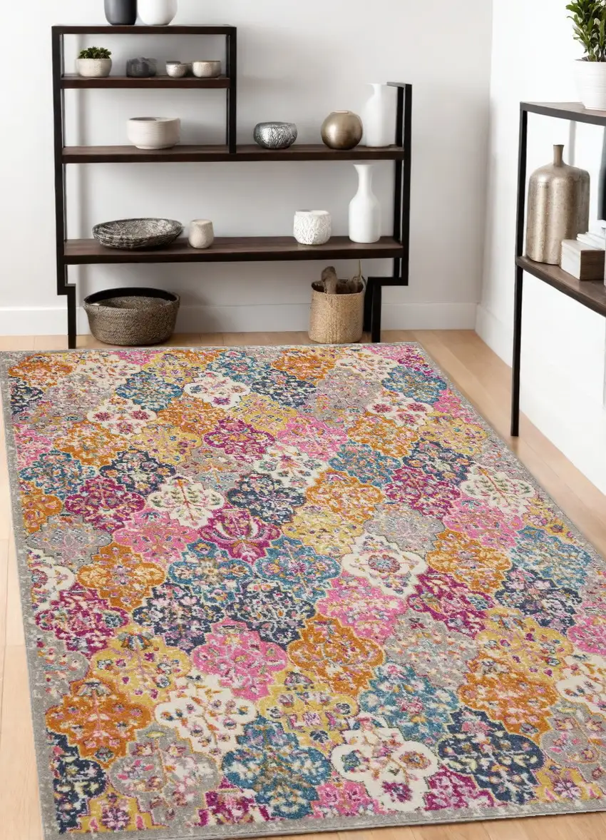 Pink And Gray Geometric Dhurrie Area Rug Photo 1