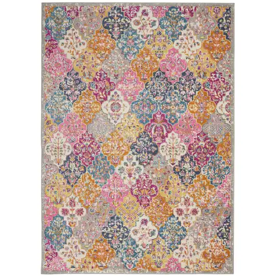 Gray Blue And Orange Quatrefoil Distressed Area Rug Photo 9