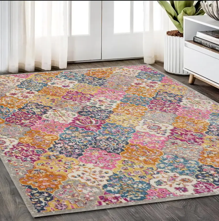 Pink And Gray Geometric Dhurrie Area Rug Photo 1