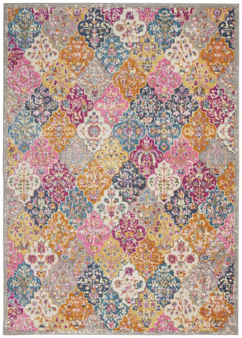 Muted Brights Floral Diamond Area Rug Photo 1