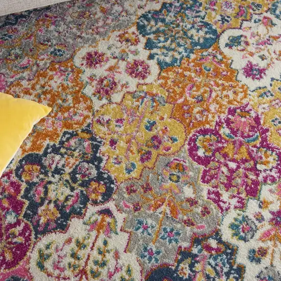 Gray Blue And Orange Quatrefoil Distressed Area Rug Photo 8