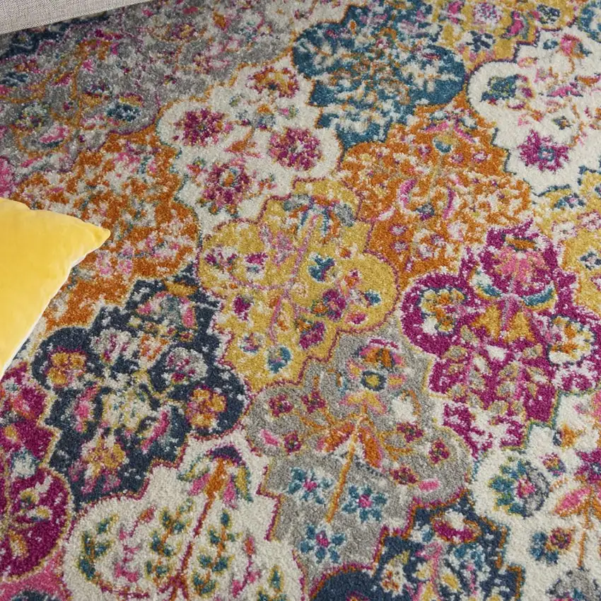 Gray Blue And Orange Quatrefoil Distressed Area Rug Photo 8