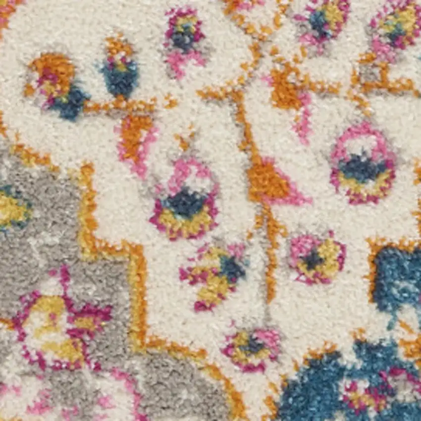 Gray Blue And Orange Quatrefoil Distressed Area Rug Photo 4