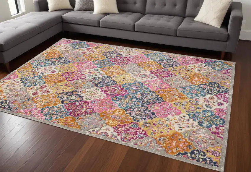 Pink And Gray Geometric Dhurrie Area Rug Photo 1