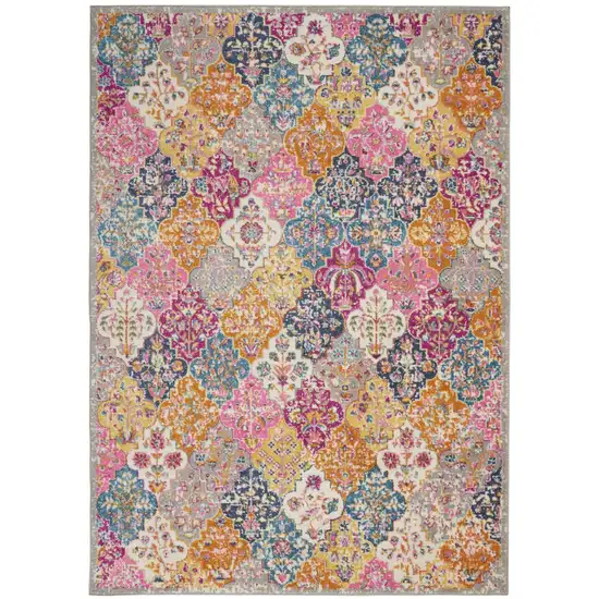 Gray Blue And Orange Quatrefoil Distressed Area Rug Photo 8