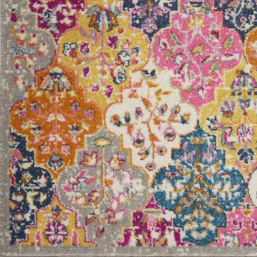 Gray Blue And Orange Quatrefoil Distressed Area Rug Photo 6