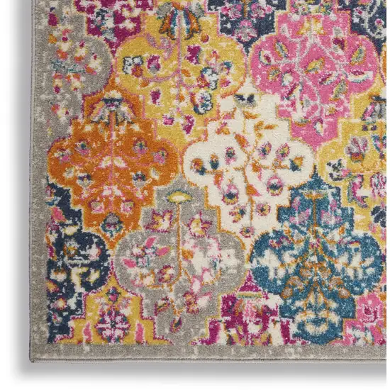 Gray Blue And Orange Quatrefoil Distressed Area Rug Photo 1