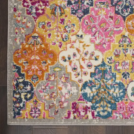 Gray Blue And Orange Quatrefoil Distressed Area Rug Photo 9