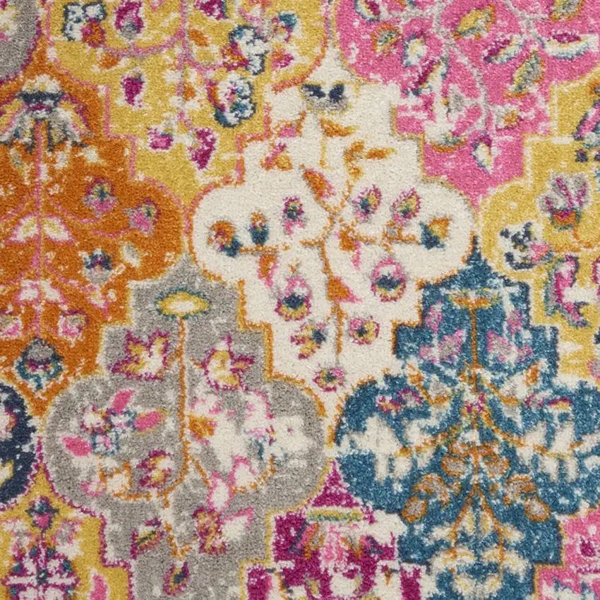 Gray Blue And Orange Quatrefoil Distressed Area Rug Photo 6