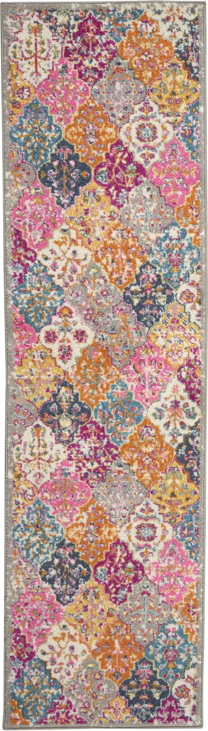 8' Pink And Gray Geometric Dhurrie Runner Rug Photo 8