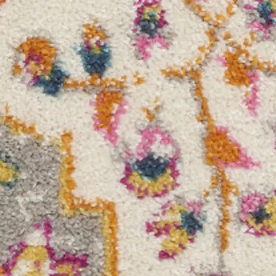 8' Gray And Ivory Geometric Distressed Runner Rug Photo 1