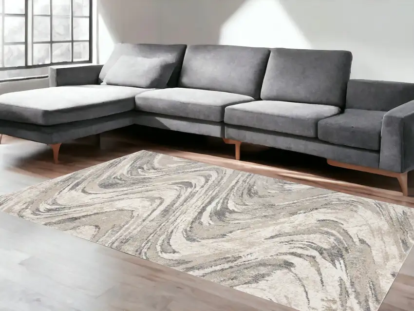 Natural Abstract Wave Brushstrokes Indoor Area Rug Photo 1