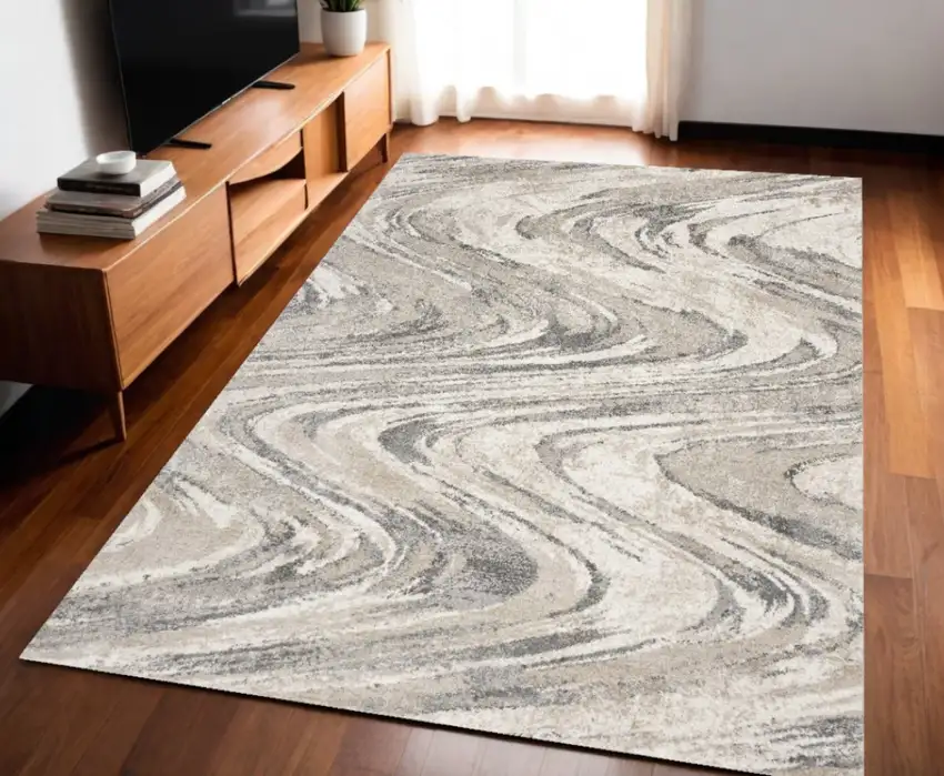 Natural Abstract Wave Brushstrokes Indoor Area Rug Photo 2