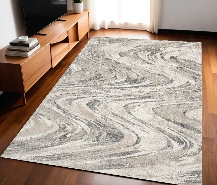 Natural Abstract Wave Brushstrokes Indoor Area Rug Photo 1