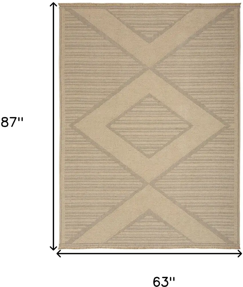 Natural And Beige Geometric Flatweave Non Skid Area Rug With Fringe Photo 3