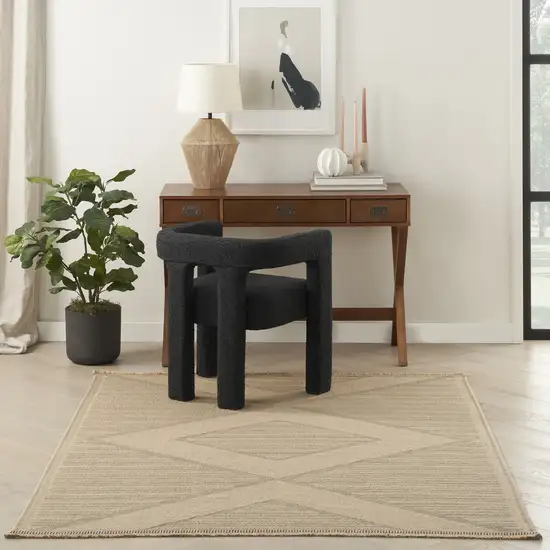 Natural And Beige Geometric Flatweave Non Skid Area Rug With Fringe Photo 4