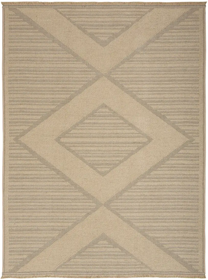 Natural And Beige Geometric Flatweave Non Skid Area Rug With Fringe Photo 1