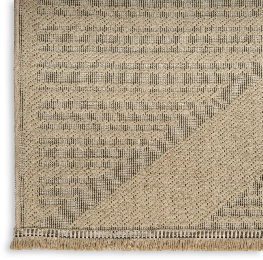 Natural And Beige Geometric Flatweave Non Skid Area Rug With Fringe Photo 6