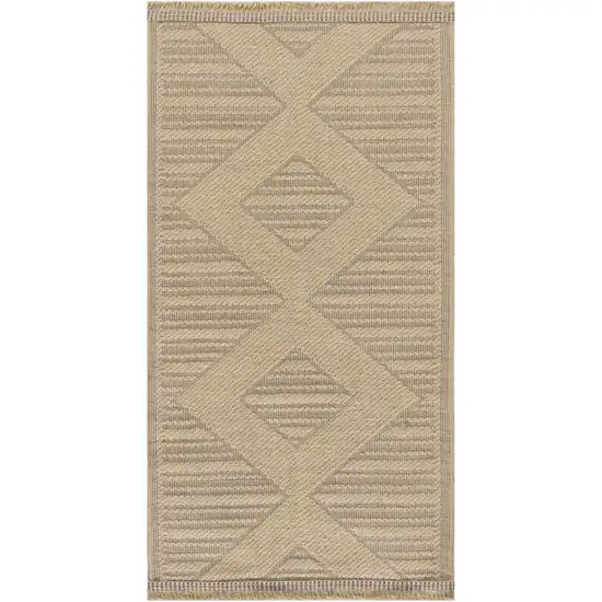 Natural And Beige Geometric Flatweave Non Skid Area Rug With Fringe Photo 2