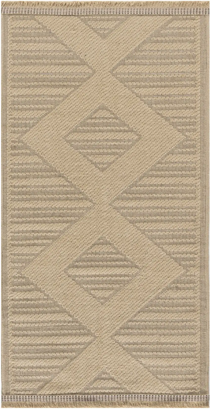 Natural And Beige Geometric Flatweave Non Skid Area Rug With Fringe Photo 2