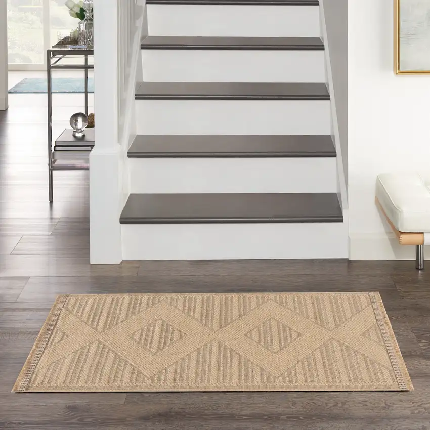 Natural And Beige Geometric Flatweave Non Skid Area Rug With Fringe Photo 8