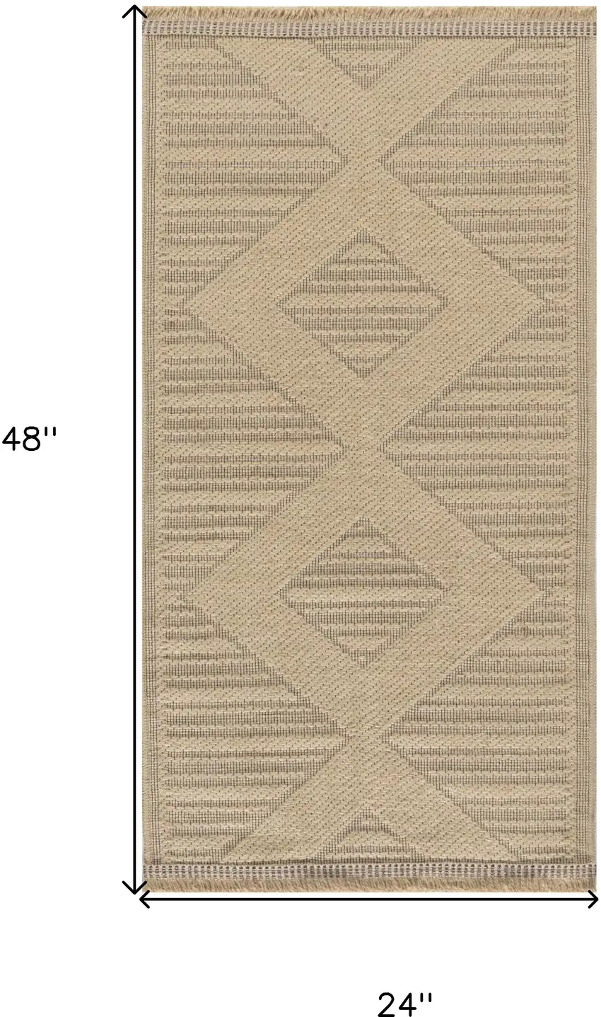 Natural And Beige Geometric Flatweave Non Skid Area Rug With Fringe Photo 3