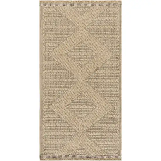 Natural And Beige Geometric Flatweave Non Skid Area Rug With Fringe Photo 5