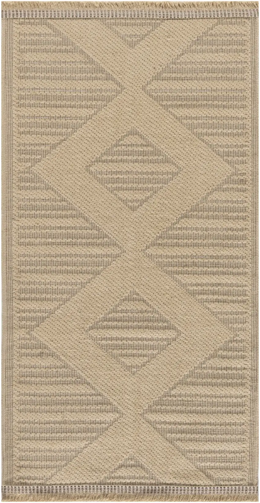 Natural And Beige Geometric Flatweave Non Skid Area Rug With Fringe Photo 5