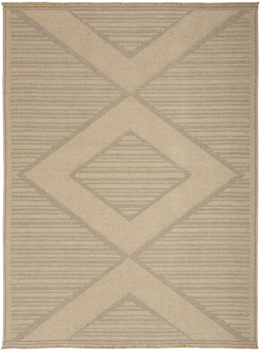 Natural And Beige Geometric Flatweave Non Skid Area Rug With Fringe Photo 2