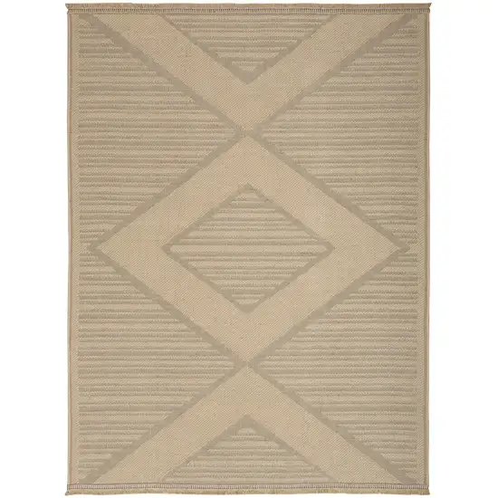 Natural And Beige Geometric Flatweave Non Skid Area Rug With Fringe Photo 1