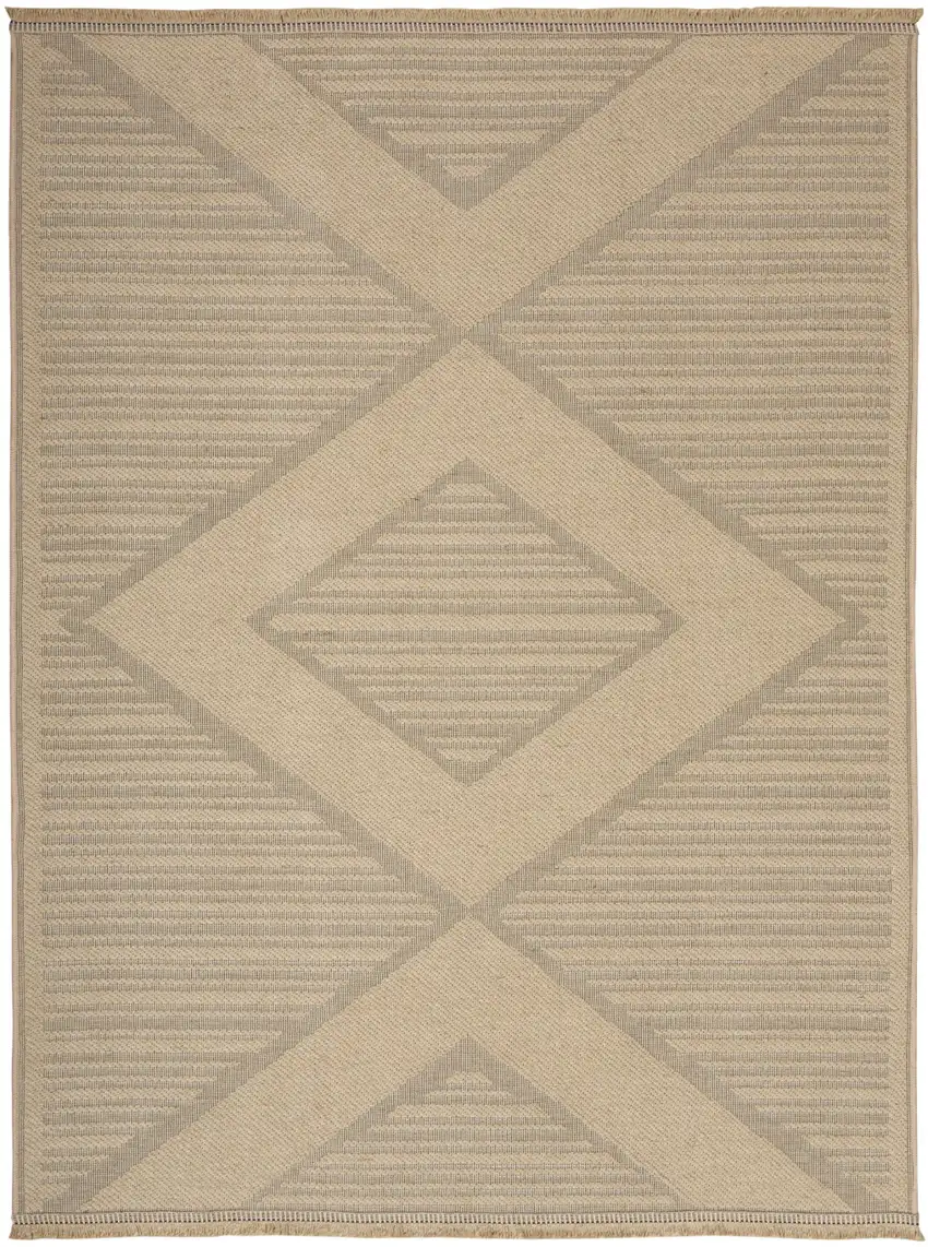 Natural And Beige Geometric Flatweave Non Skid Area Rug With Fringe Photo 4
