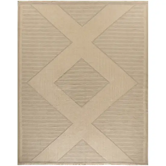 Natural And Beige Geometric Flatweave Non Skid Area Rug With Fringe Photo 1