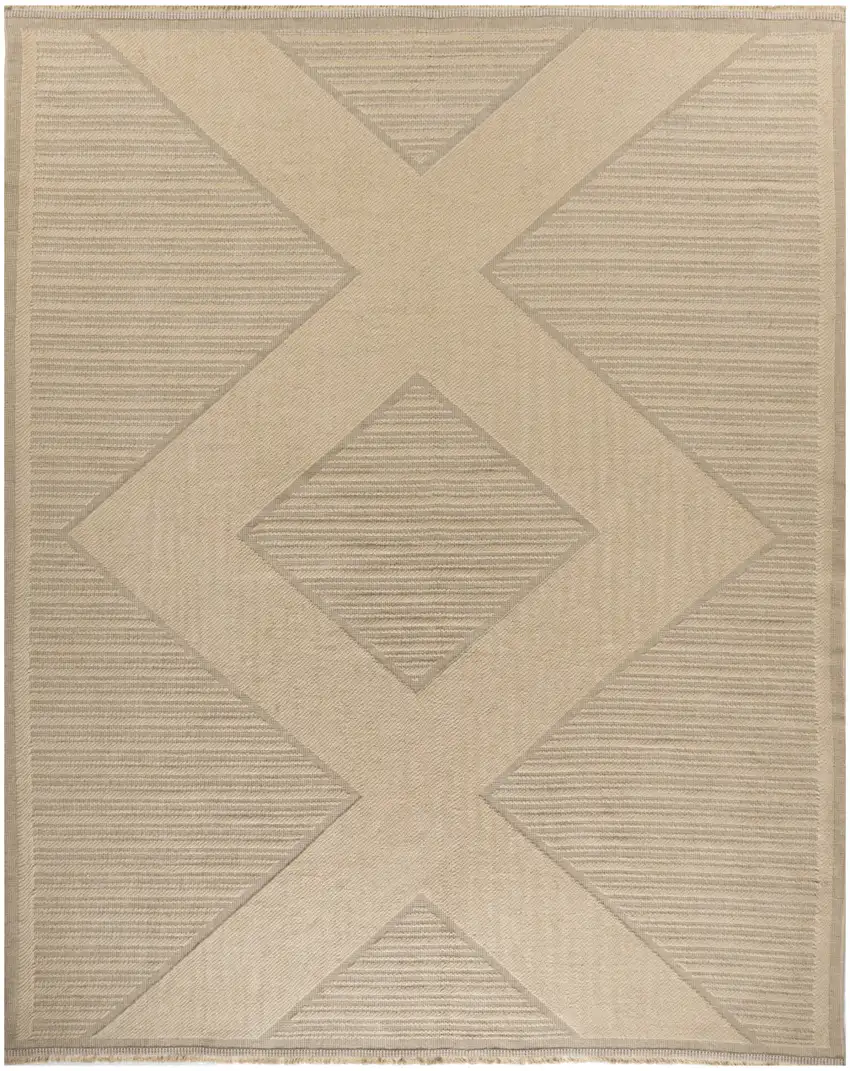 Natural And Beige Geometric Flatweave Non Skid Area Rug With Fringe Photo 1