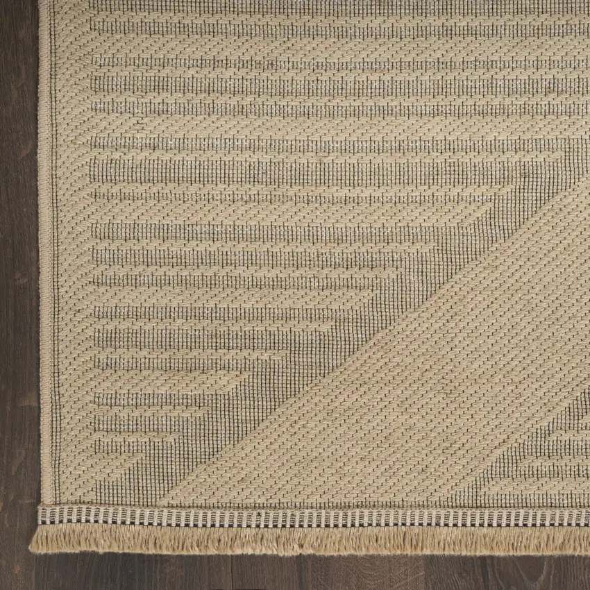 Natural And Beige Geometric Flatweave Non Skid Area Rug With Fringe Photo 9