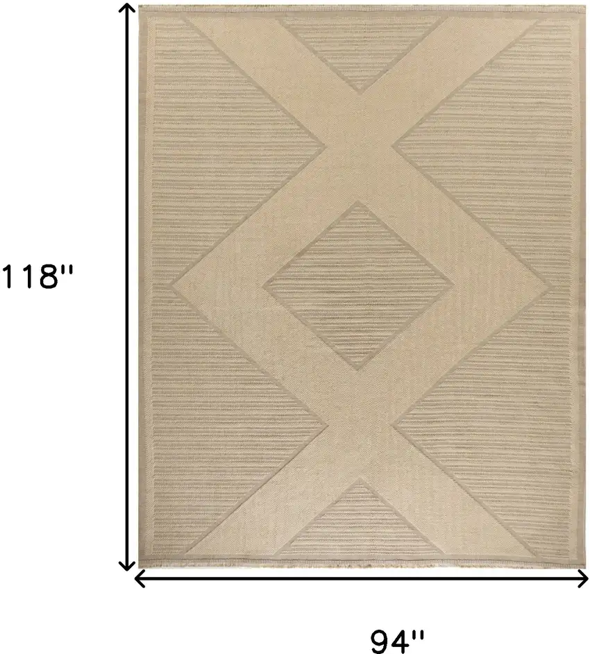 Natural And Beige Geometric Flatweave Non Skid Area Rug With Fringe Photo 3