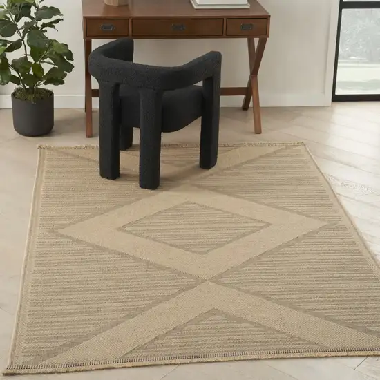 Natural And Beige Geometric Flatweave Non Skid Area Rug With Fringe Photo 3